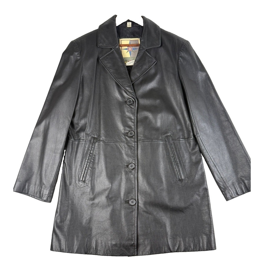 Middlebrook Park Leather Coat Womens M Black Genuine Leather Long Blazer Jacket